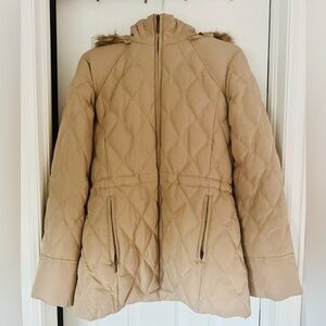 Calvin Klein Beige Quilted Puffer Coat. Size M.